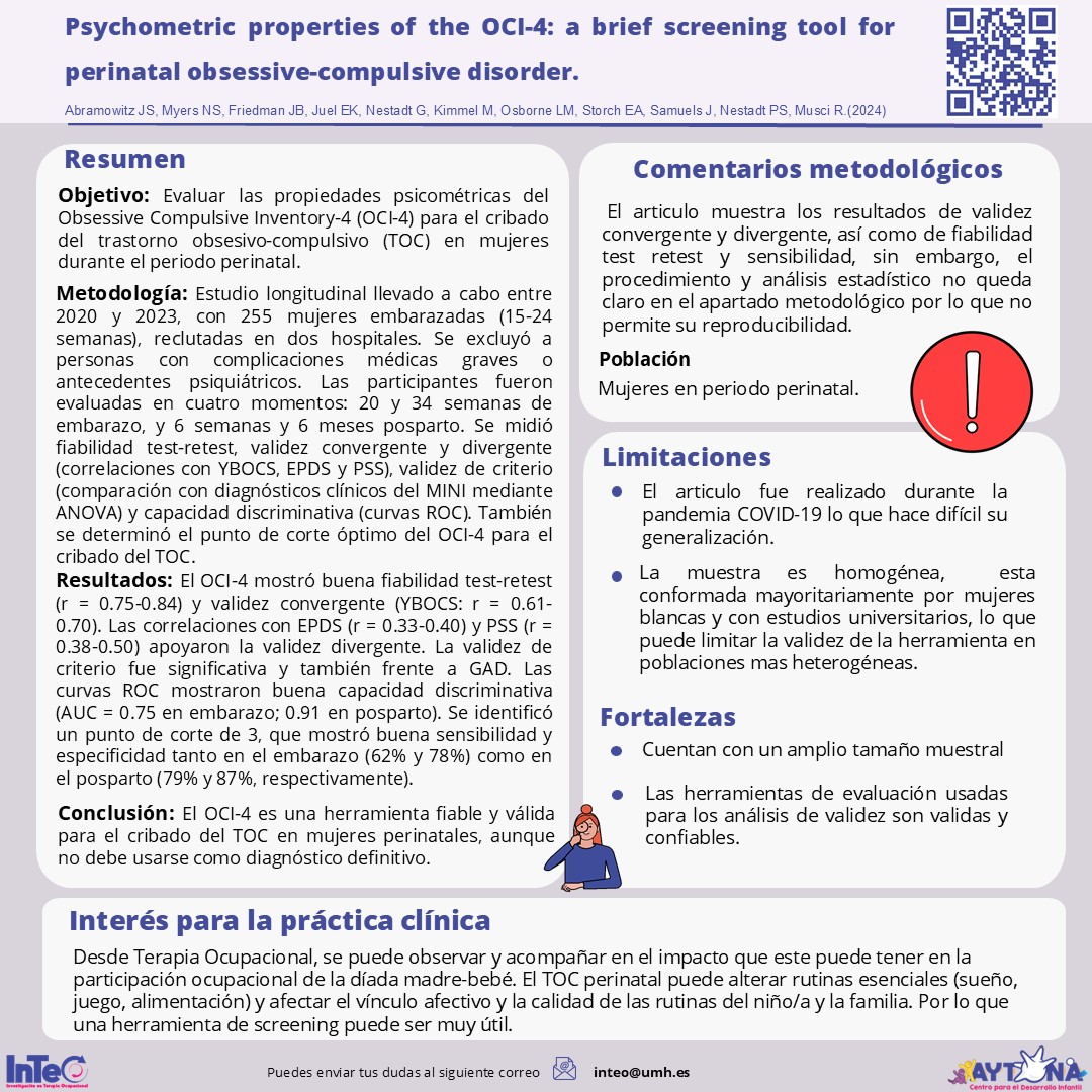 Psychometric properties of the OCI-4: a brief screening tool for perinatal obsessive-compulsive disorder.